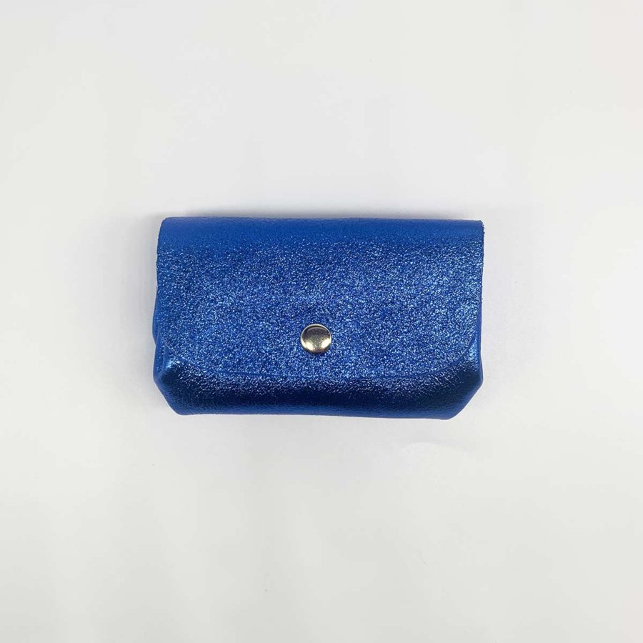 porte-monnaie nadia bleu électrique cuir irisé à soufflets - boutique bijoux en ligne - maroquinerie en ligne