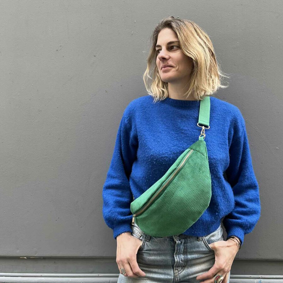 sac banane velours côtelé - sac banane verte - boutique bijoux en ligne