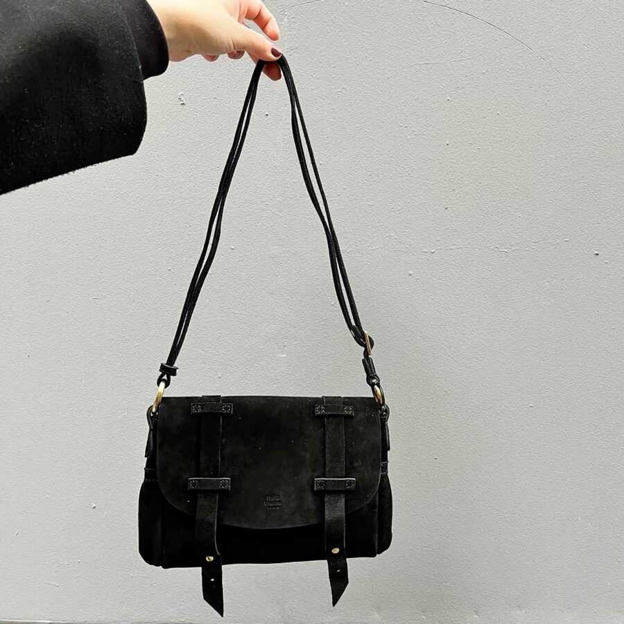 sac mahé noir mila louise - sac mahé en ligne - sac mila louise en ligne - besace daim noir - boutique bijoux en ligne