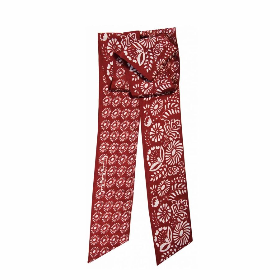 headband soie - bandeau soir à motifs - accessoire cheveux rouge - les belles vagabondes - boutique bijoux bordeaux