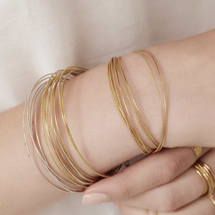 Bracelet jonc - doré à l'or fin - 2 joncs fins - fermoir chaine- bijoux créateur français - boutique bijoux en ligne
