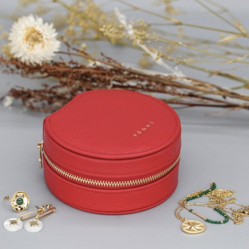 boite à bijoux reonde en cuir rouge - boite à bijoux de voyage - boutique bijoux en ligne