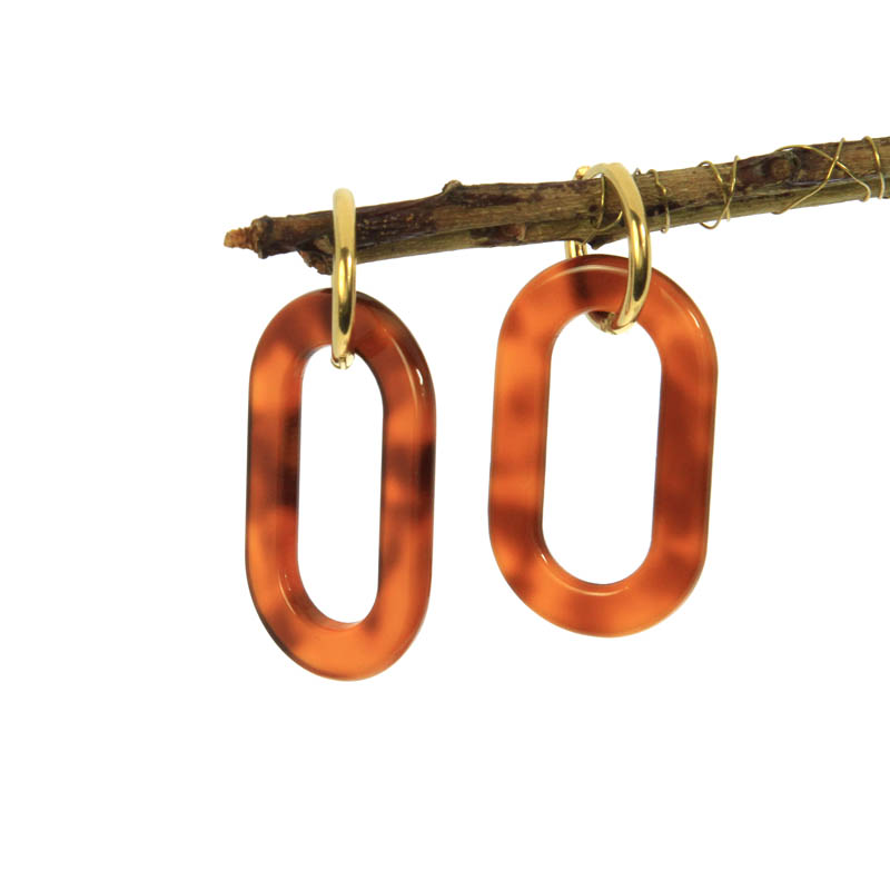 boucles d'oreilles créoles en résine marron- boutique bijoux bordeaux