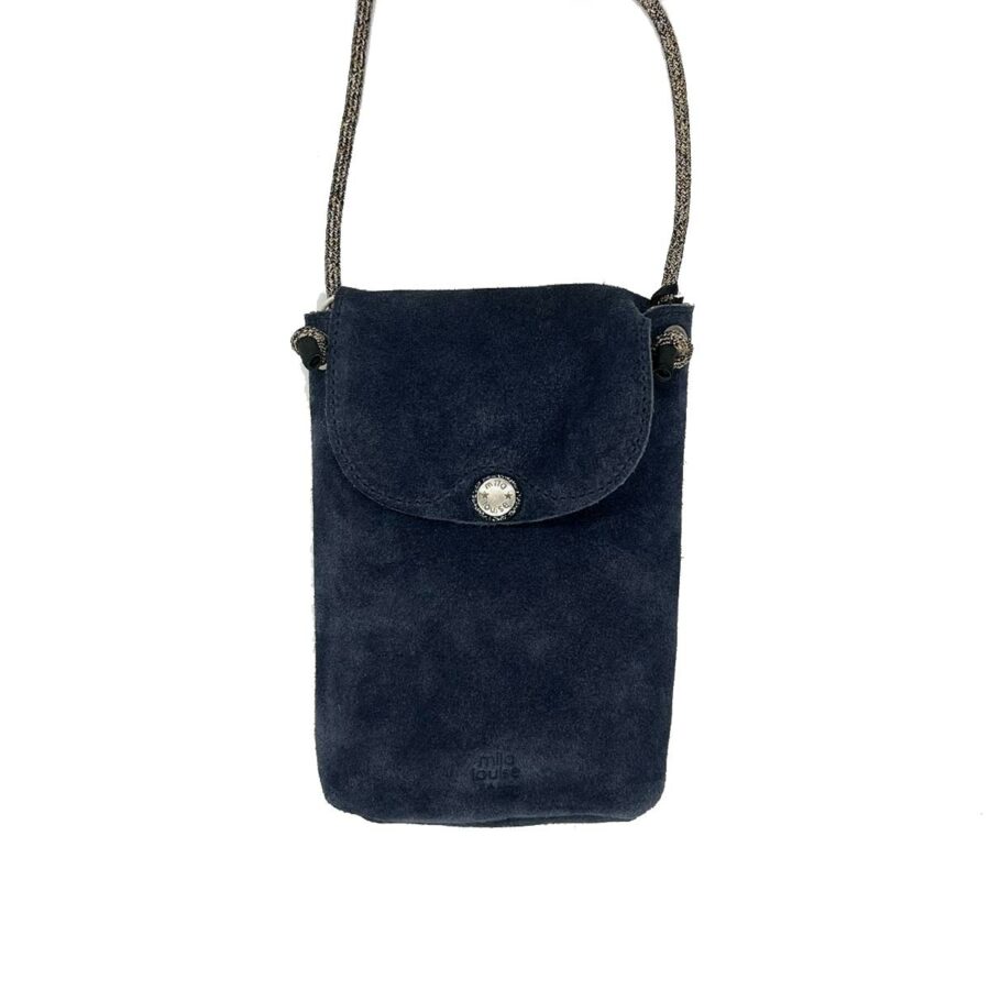 sac mila louise - modèle Roel bleu - pochette en daim - boutique bijoux en ligne