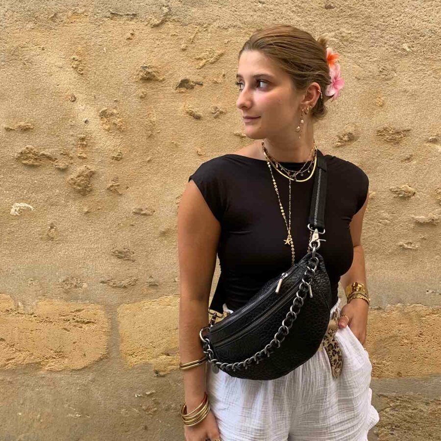 Sac banane petra E Mila Louise - sac banane cuir noir - boutique bijoux en ligne